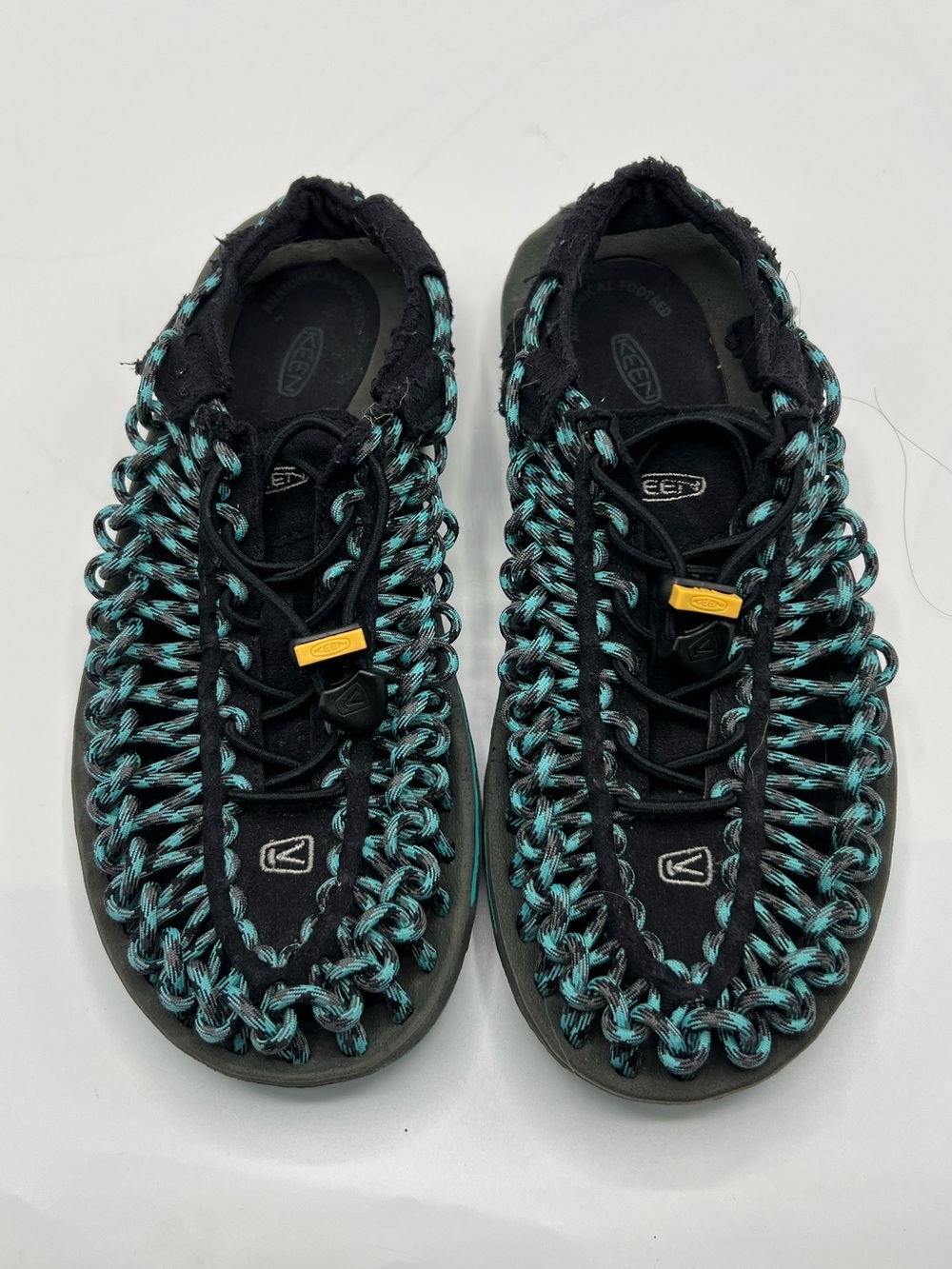 Keen Uneek Black with Teal Braided Cord Sandals